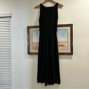 Monk & Lou Flowy Wide Leg Crop Sleeveless Jumpsuit Lattice Sides Black